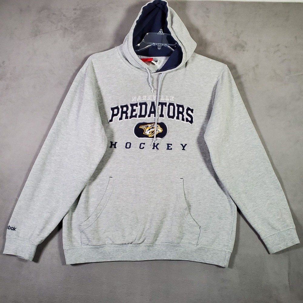 Nashville Predators‎ Hoodie Mens M Gray Pullover Stitched Logo NHL Reebok Hockey